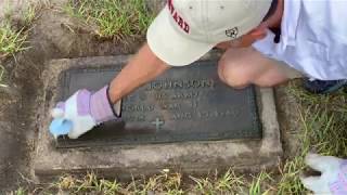 Cleaning Bronze Veteran Ground Level Flat Grave Marker Headstone [upl. by Pejsach]