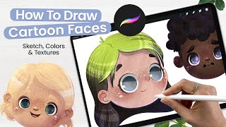 How To Draw Cartoon Faces  Adding Texture To Illustrations • Cute Art • Procreate Tutorial [upl. by Schick]