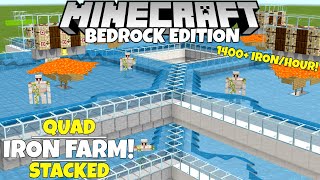 Minecraft Bedrock Quad IRON FARM SimpleWorking 1400 IronHour 121 Update Tutorial [upl. by Hakvir347]