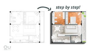 Architecture Plan Render in Photoshop  IN 10 MINUTES [upl. by Halian]