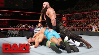 Braun Strowman vs local competitors  4on1 Handicap Match Raw Feb 6 2017 [upl. by Tnerual29]