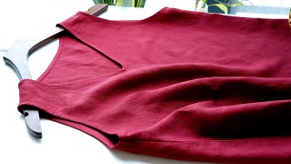 DIY VNeck Linen Top From Scratch  How To Sew VNeck Top  Thuy Sewing [upl. by Nosnev588]